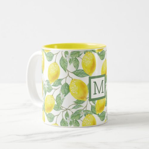 Custom Name  Color Bright Summer Lemon Tree Print Two_Tone Coffee Mug