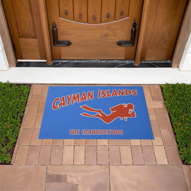 Custom Name & Color Cayman Islands Scuba Diver Doormat (Outdoor)