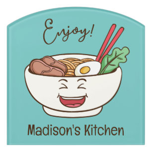 Custom Name & Color Cute Kawaii Noodles Door Sign