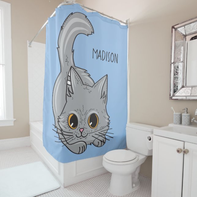 Custom name & color Cute Kitten shower curtain (In Situ)