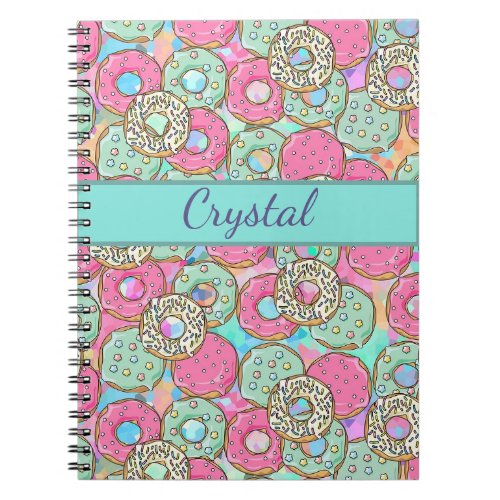 Custom Name  Color Cute Pastel Donuts  Sprinkles Notebook