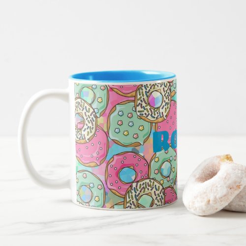 Custom Name  Color Cute Pastel Donuts  Sprinkles Two_Tone Coffee Mug