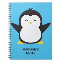 Custom name &amp; color cute penguin notebook