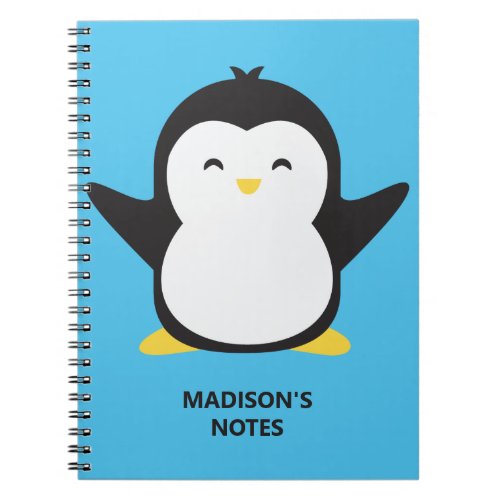 Custom name  color cute penguin notebook