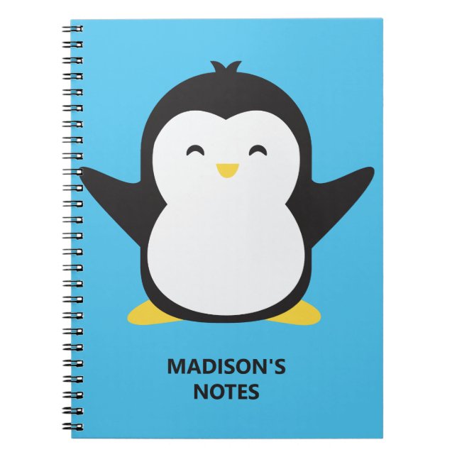 Custom name & color cute penguin notebook (Front)