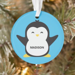 Custom name & color cute penguin ornament