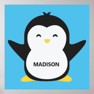Custom name & color cute penguin poster