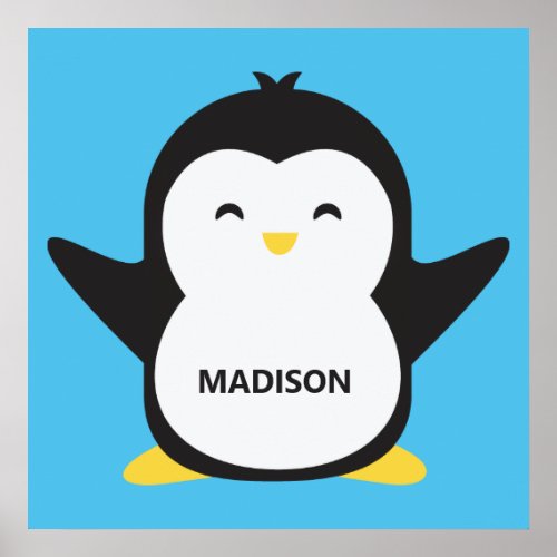 Custom name  color cute penguin poster