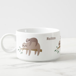 Custom Name & Color Cute Sloth Bowl
