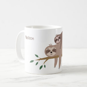 Custom Name & Color Cute Sloth Coffee Mug