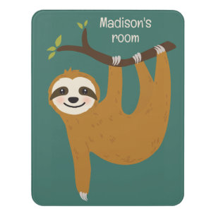 Custom Name & Color Cute Sloth Door Sign
