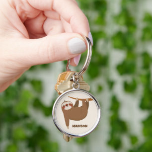 Custom Name & Color Cute Sloth Keychain