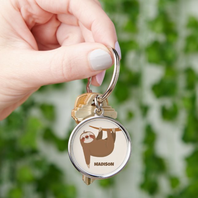 Custom Name & Color Cute Sloth Keychain (Hand)