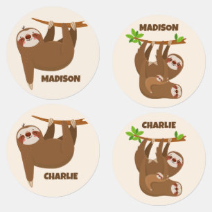 Custom Name & Color Cute Sloth Labels