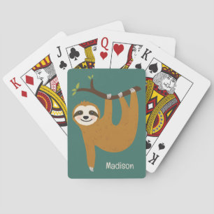 Custom Name & Color Cute Sloth Poker Cards