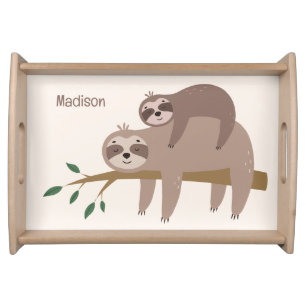 Custom Name & Color Cute Sloth Serving Tray