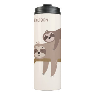 Custom Name & Color Cute Sloth Thermal Tumbler