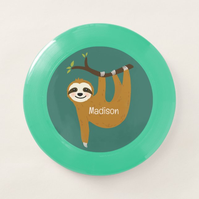 Custom Name & Color Cute Sloth Wham-O Frisbee (Front)