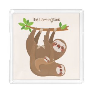 Custom Name & Color Cute Sloths Acrylic Tray