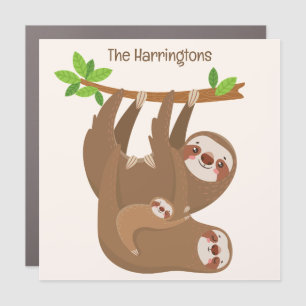Custom Name & Color Cute Sloths Car Magnet
