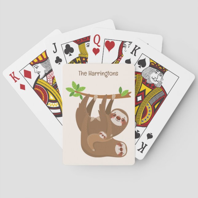 Custom Name & Color Cute Sloths Poker Cards (Back)