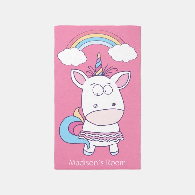 Custom name & color Cute Unicorn Rug (Front (Vertical))
