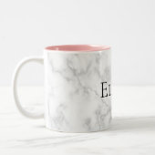 Custom Name/Color Elegant White Marble Print Two-Tone Coffee Mug (Left)