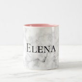Custom Name/Color Elegant White Marble Print Two-Tone Coffee Mug (Center)