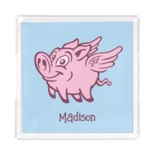 Custom Name & Color Flying Pig Acrylic Tray