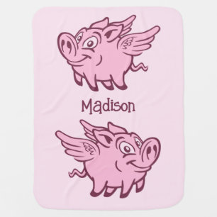 Custom Name & Color Flying Pig Baby Blanket