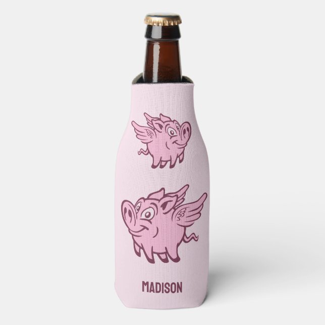 Custom Name & Color Flying Pig Bottle Cooler (Bottle Front)
