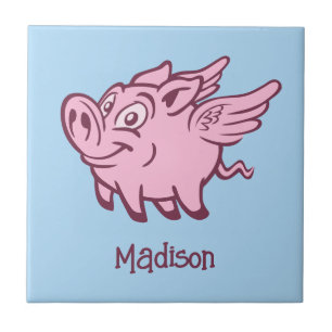 Custom Name & Color Flying Pig Ceramic Tile