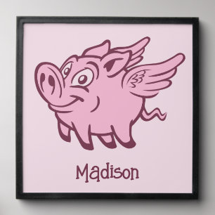 Custom Name & Color Flying Pig Peel And Stick Photo Tile