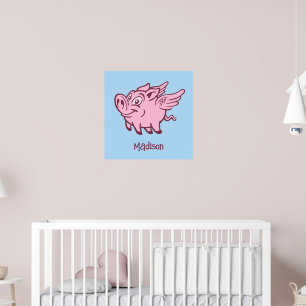 Custom Name & Color Flying Pig Poster