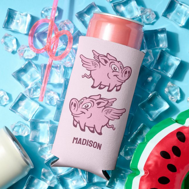 Custom Name & Color Flying Pig Seltzer Can Cooler (In Situ Summer)