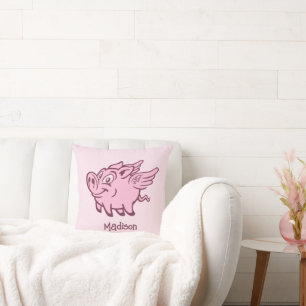Custom Name & Color Flying Pig Throw Pillow