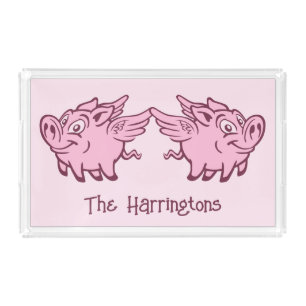 Custom Name & Color Flying Pigs Acrylic Tray