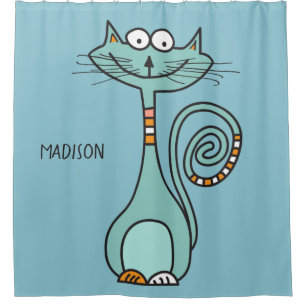 Custom name & color Funny Cat shower curtain
