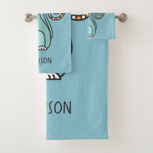 Custom name & color Funny Cat towel set