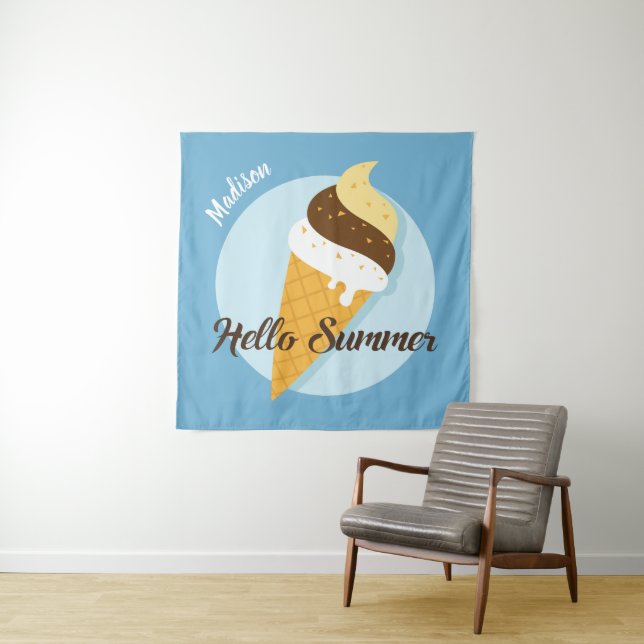 Custom name & color Ice Cream Hello tapestry (In Situ)