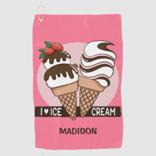 Custom name & color Ice Cream Lover golf towel
