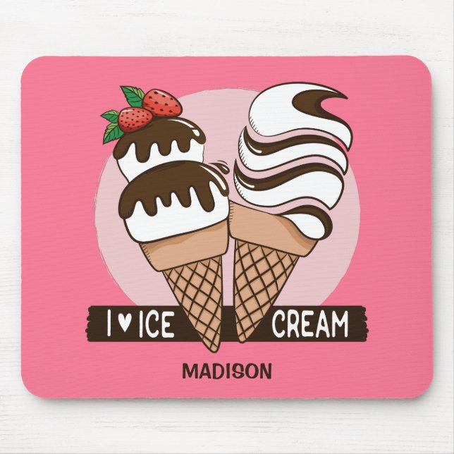 Custom name & color Ice Cream Lover mousepad (Front)