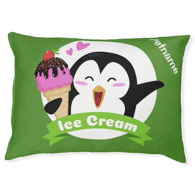 Custom name & color Ice Cream Penguin dog beds (Front)