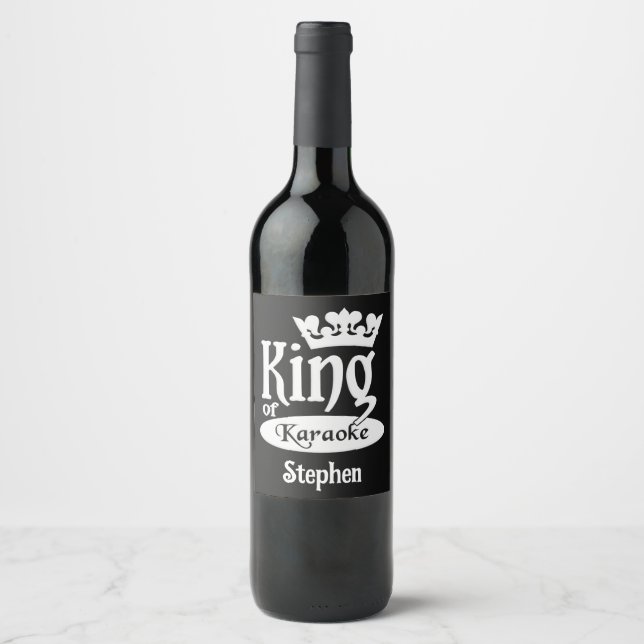 Custom Name & Color King of Karaoke Wine Label (Front)