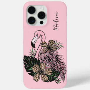Custom Name & Color Pink Flamingo iPhone 15 Pro Max Case
