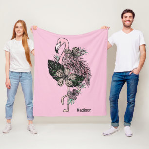 Custom Name & Color Pink Flamingo Fleece Blanket