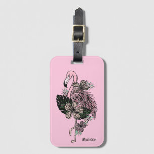 Custom Name & Color Pink Flamingo Luggage Tag