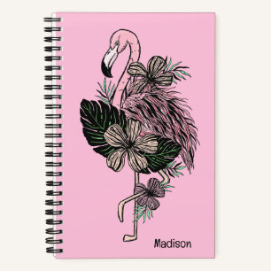 Custom Name & Color Pink Flamingo Notebook