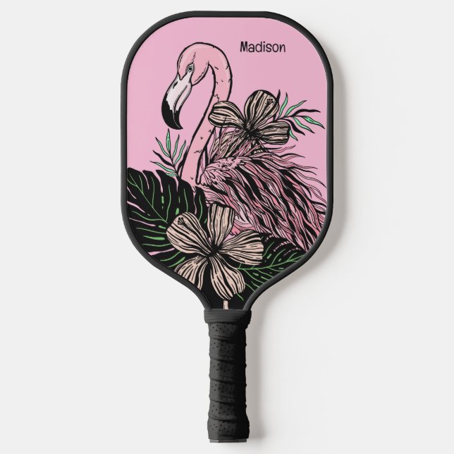 Custom Name & Color Pink Flamingo Pickleball Paddle (Front)