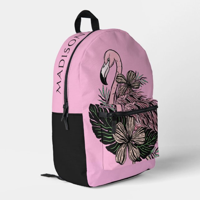 Custom Name & Color Pink Flamingo Printed Backpack (Back Corner Left)